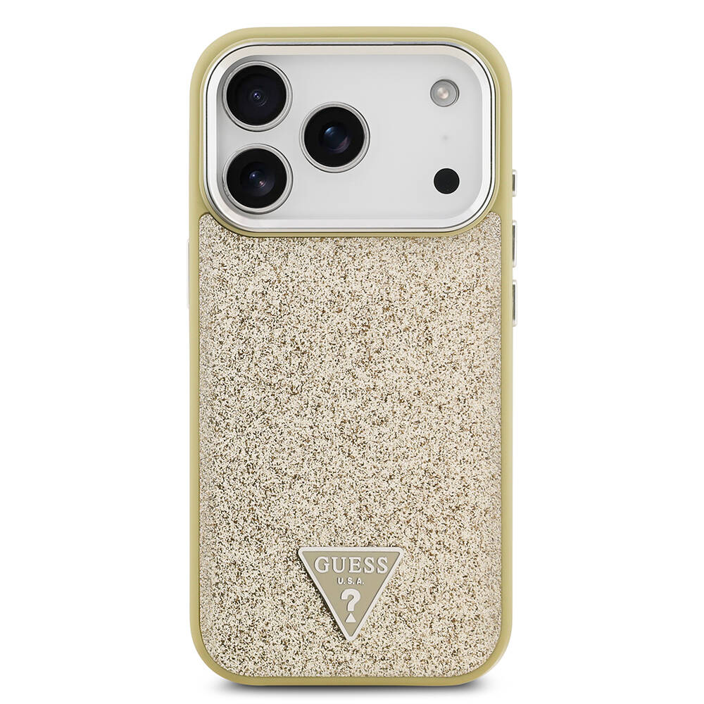 Apple iPhone 17 Pro Kılıf Guess Orjinal Lisanslı M-safe Şarj Özellikli Metal Kamera Çerçeveli Üçgen Logolu Glitter Kapak - 19