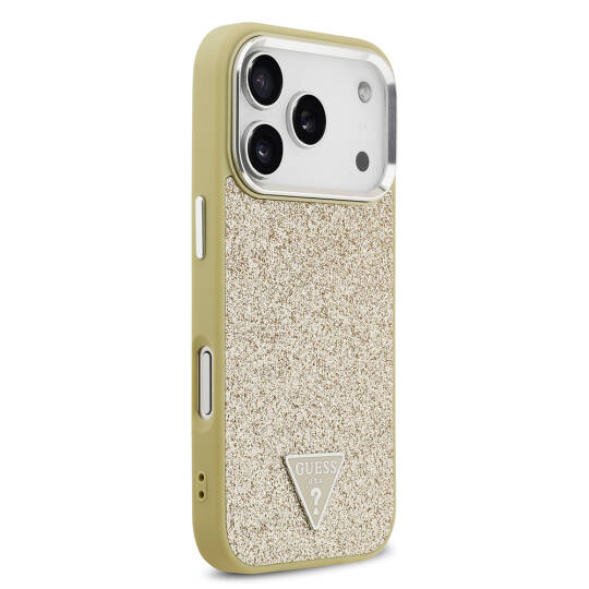 Apple iPhone 17 Pro Kılıf Guess Orjinal Lisanslı M-safe Şarj Özellikli Metal Kamera Çerçeveli Üçgen Logolu Glitter Kapak - 20