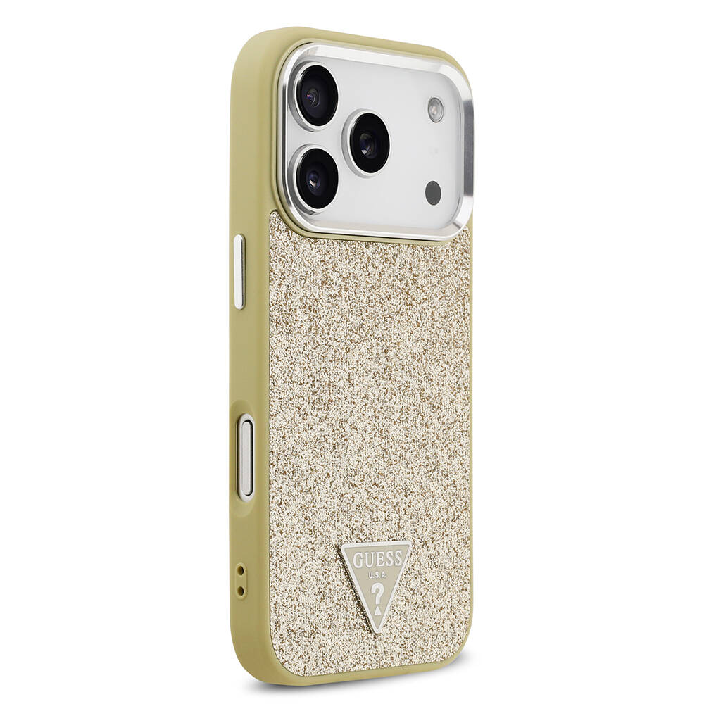 Apple iPhone 17 Pro Kılıf Guess Orjinal Lisanslı M-safe Şarj Özellikli Metal Kamera Çerçeveli Üçgen Logolu Glitter Kapak - 20