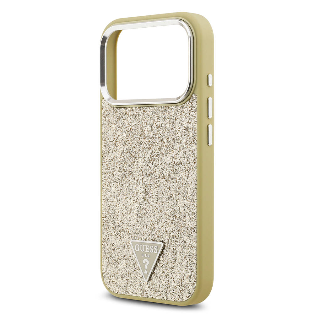 Apple iPhone 17 Pro Kılıf Guess Orjinal Lisanslı M-safe Şarj Özellikli Metal Kamera Çerçeveli Üçgen Logolu Glitter Kapak - 22