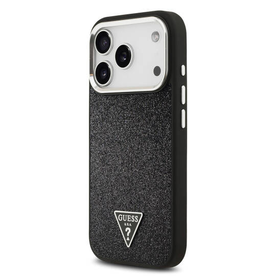 Apple iPhone 17 Pro Kılıf Guess Orjinal Lisanslı M-safe Şarj Özellikli Metal Kamera Çerçeveli Üçgen Logolu Glitter Kapak - 24