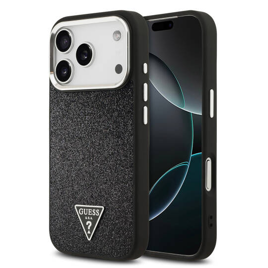 Apple iPhone 17 Pro Kılıf Guess Orjinal Lisanslı M-safe Şarj Özellikli Metal Kamera Çerçeveli Üçgen Logolu Glitter Kapak - 3