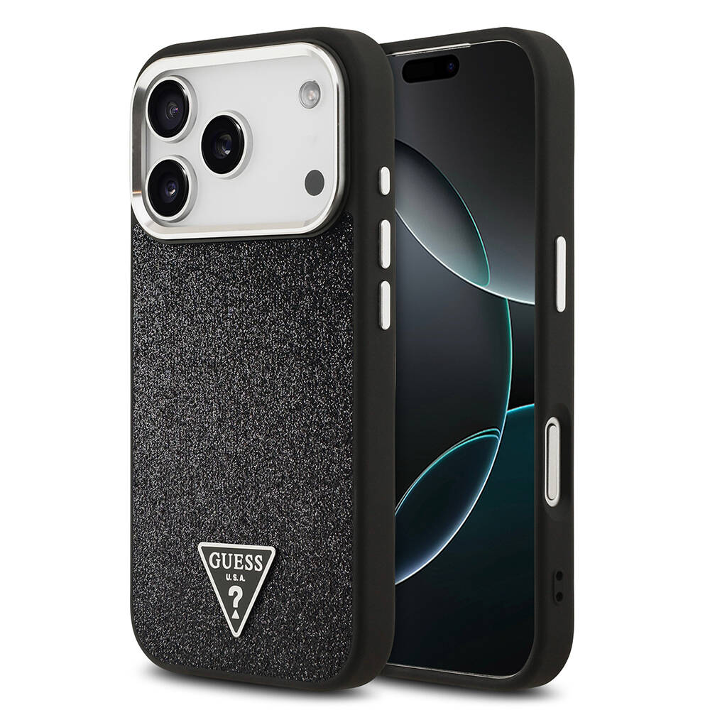 Apple iPhone 17 Pro Kılıf Guess Orjinal Lisanslı M-safe Şarj Özellikli Metal Kamera Çerçeveli Üçgen Logolu Glitter Kapak - 3