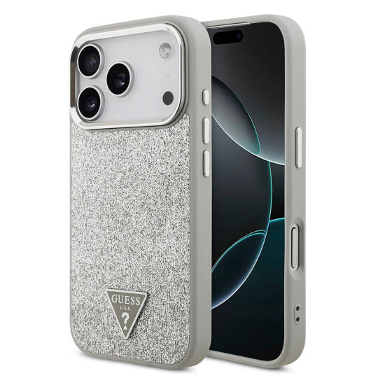 Apple iPhone 17 Pro Kılıf Guess Orjinal Lisanslı M-safe Şarj Özellikli Metal Kamera Çerçeveli Üçgen Logolu Glitter Kapak - 2