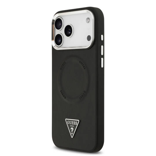 Apple iPhone 17 Pro Kılıf Guess Orjinal Lisanslı M-safe Şarj Özellikli PU Deri Metal Kamera Çerçeveli Üçgen Logolu Kapak - 4