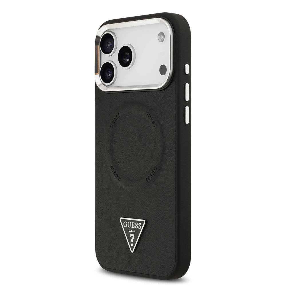 Apple iPhone 17 Pro Kılıf Guess Orjinal Lisanslı M-safe Şarj Özellikli PU Deri Metal Kamera Çerçeveli Üçgen Logolu Kapak - 4