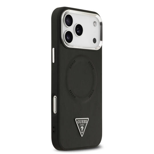 Apple iPhone 17 Pro Kılıf Guess Orjinal Lisanslı M-safe Şarj Özellikli PU Deri Metal Kamera Çerçeveli Üçgen Logolu Kapak - 6