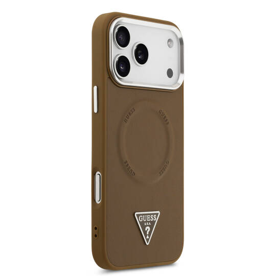 Apple iPhone 17 Pro Kılıf Guess Orjinal Lisanslı M-safe Şarj Özellikli PU Deri Metal Kamera Çerçeveli Üçgen Logolu Kapak - 13