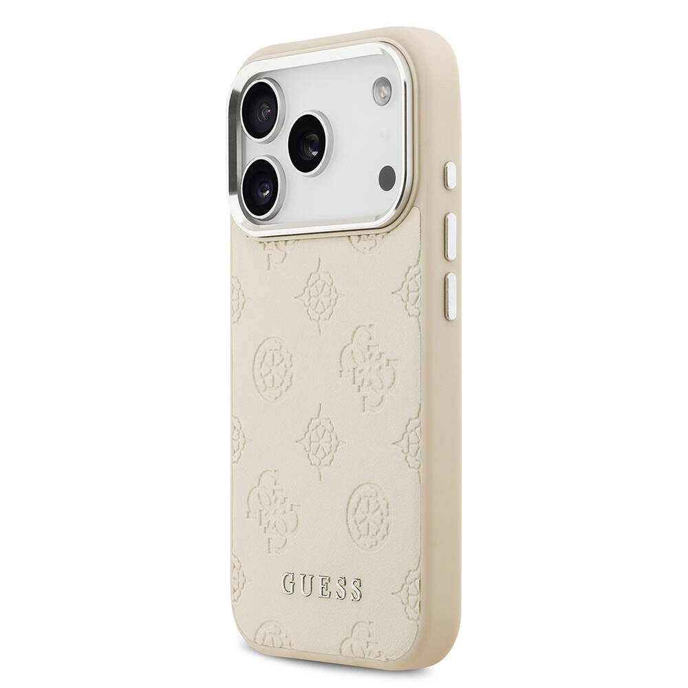 Apple iPhone 17 Pro Kılıf Guess Orjinal Lisanslı M-safe Şarj Özellikli Sıcak Baskılı Klasik Yazı Logolu PU Deri Peony Kapak - 4