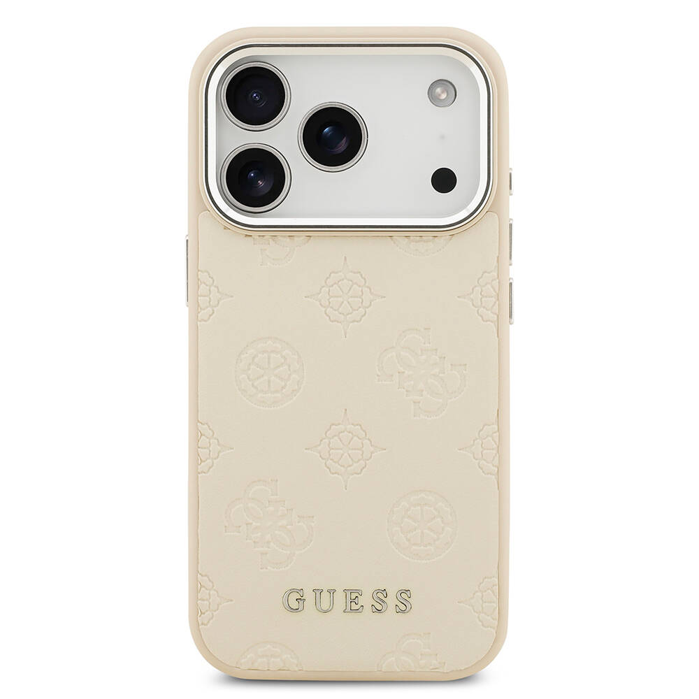 Apple iPhone 17 Pro Kılıf Guess Orjinal Lisanslı M-safe Şarj Özellikli Sıcak Baskılı Klasik Yazı Logolu PU Deri Peony Kapak - 5
