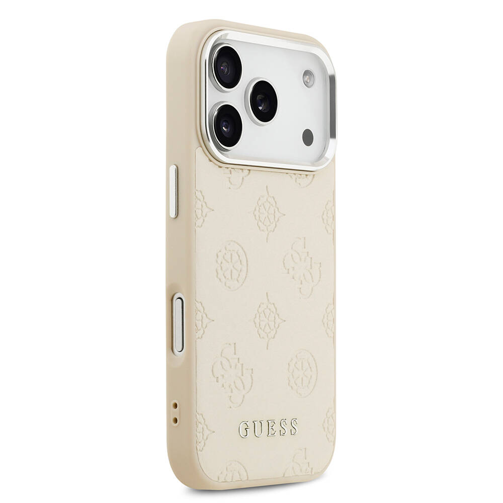 Apple iPhone 17 Pro Kılıf Guess Orjinal Lisanslı M-safe Şarj Özellikli Sıcak Baskılı Klasik Yazı Logolu PU Deri Peony Kapak - 6