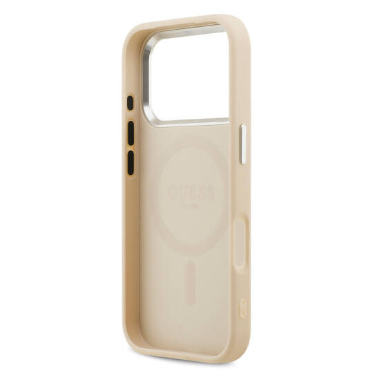Apple iPhone 17 Pro Kılıf Guess Orjinal Lisanslı M-safe Şarj Özellikli Sıcak Baskılı Klasik Yazı Logolu PU Deri Peony Kapak - 9