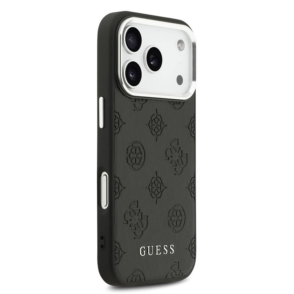 Apple iPhone 17 Pro Kılıf Guess Orjinal Lisanslı M-safe Şarj Özellikli Sıcak Baskılı Klasik Yazı Logolu PU Deri Peony Kapak - 13