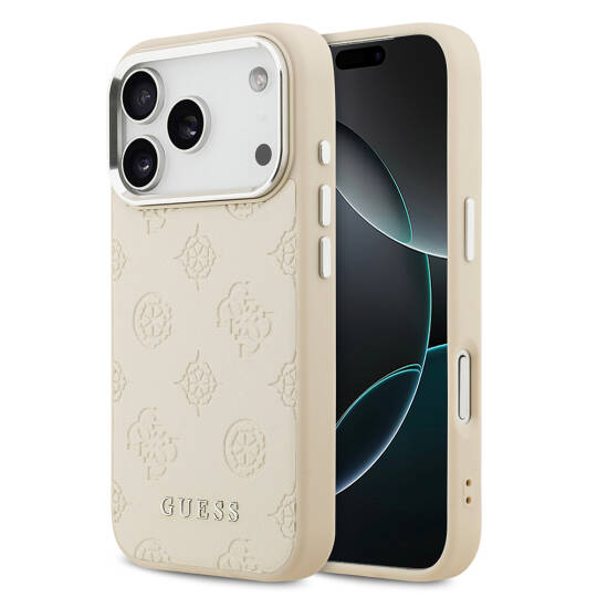 Apple iPhone 17 Pro Kılıf Guess Orjinal Lisanslı M-safe Şarj Özellikli Sıcak Baskılı Klasik Yazı Logolu PU Deri Peony Kapak - 2