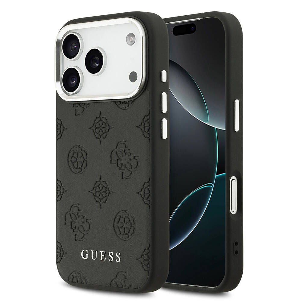 Apple iPhone 17 Pro Kılıf Guess Orjinal Lisanslı M-safe Şarj Özellikli Sıcak Baskılı Klasik Yazı Logolu PU Deri Peony Kapak - 1