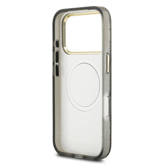 Apple iPhone 17 Pro Kılıf Guess Orjinal Lisanslı M-safe Şarj Özellikli Simli Çiçek Desenli Metal Kamera Çerçeveli Üçgen Logolu Kapak - 17