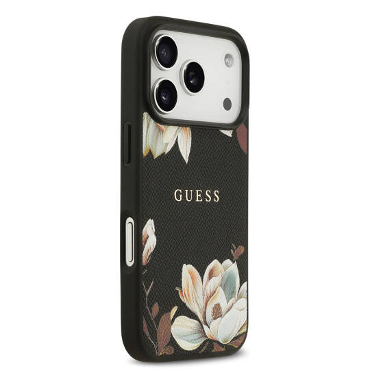 Apple iPhone 17 Pro Kılıf Guess Orjinal Lisanslı M-safe Şarj Özellikli Taneli Çiçek Tasarımlı Metal Yazı Logolu Kapak - 6