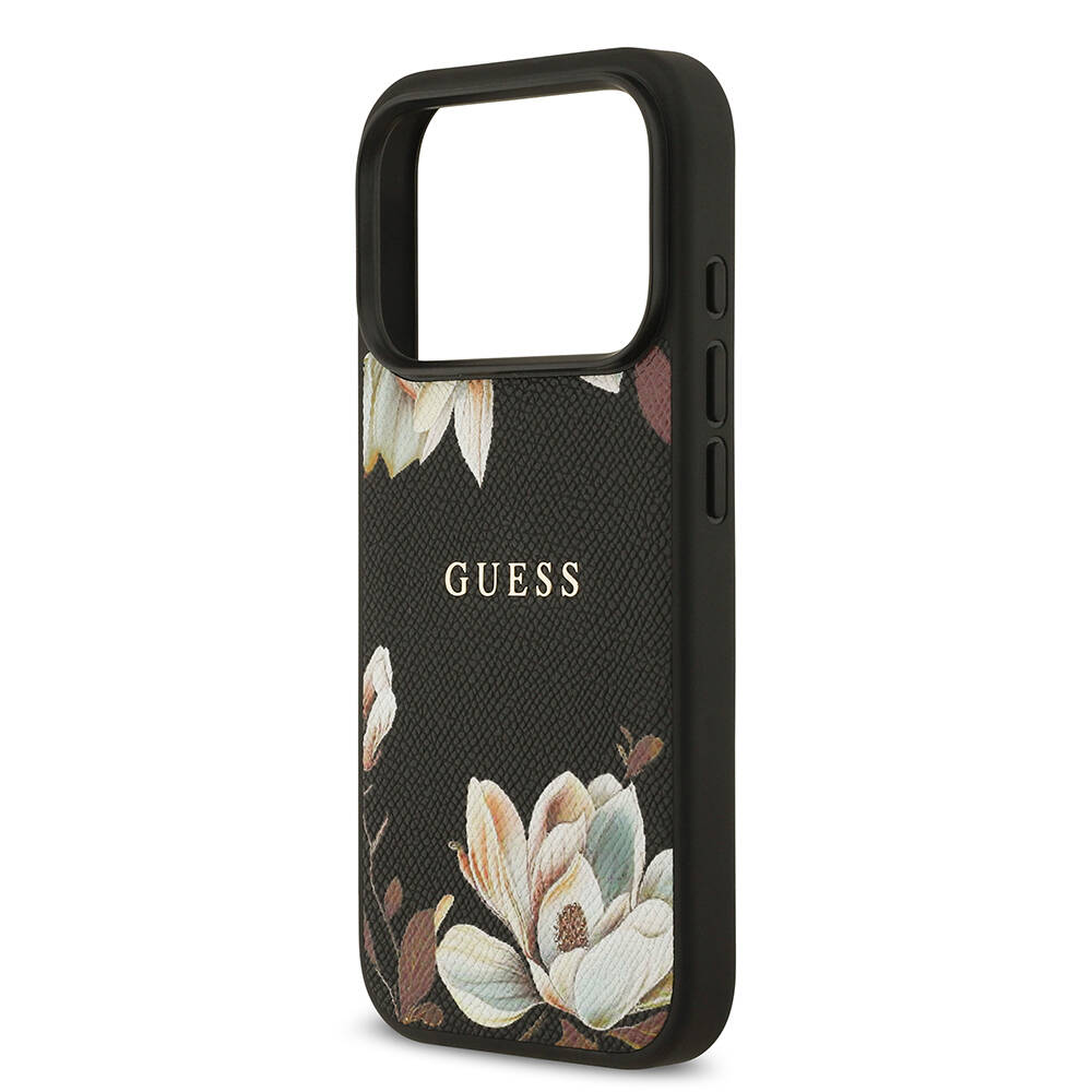 Apple iPhone 17 Pro Kılıf Guess Orjinal Lisanslı M-safe Şarj Özellikli Taneli Çiçek Tasarımlı Metal Yazı Logolu Kapak - 8