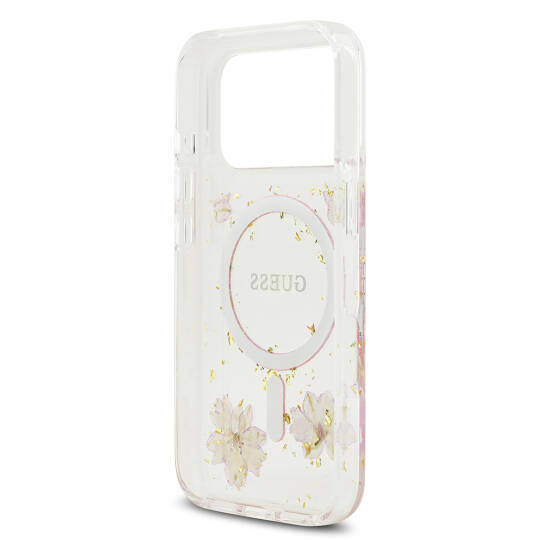 Apple iPhone 17 Pro Kılıf Guess Orjinal Lisanslı M-safe Şarj Özellikli Transparan Resin Flowers Kapak - 9