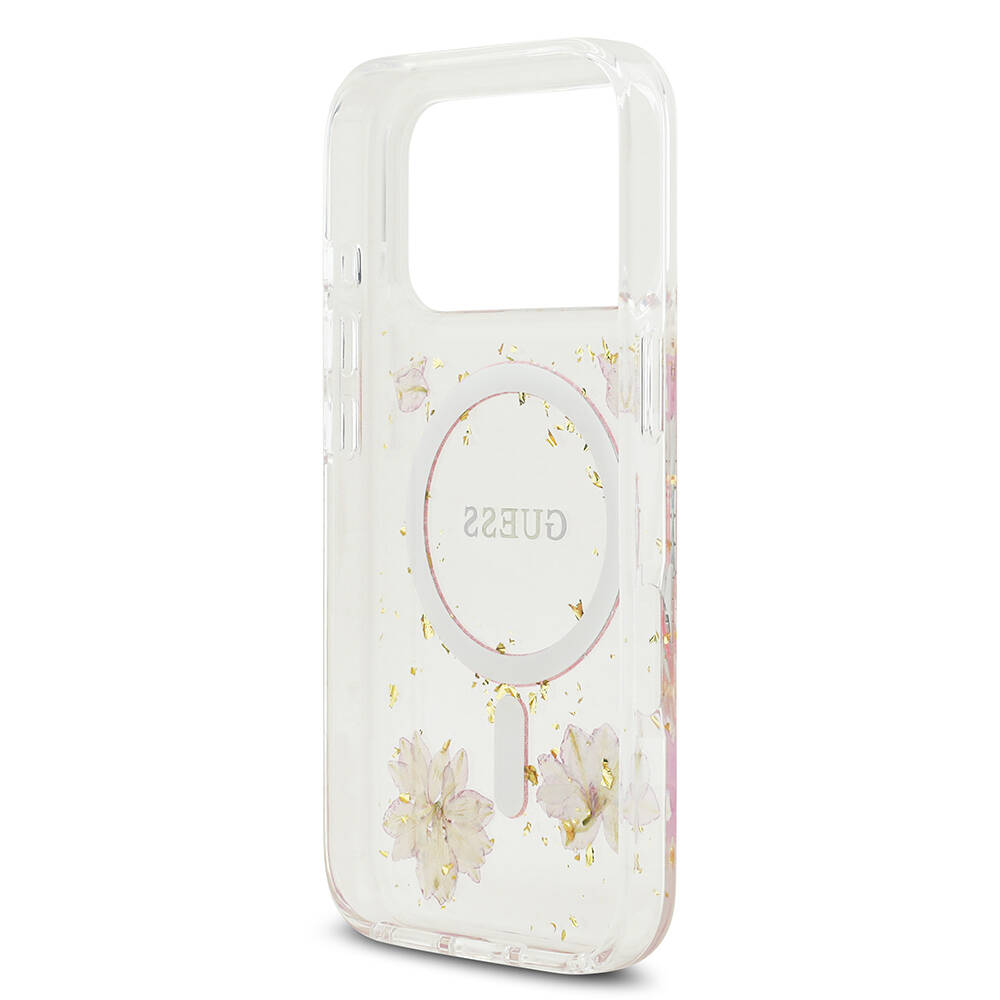 Apple iPhone 17 Pro Kılıf Guess Orjinal Lisanslı M-safe Şarj Özellikli Transparan Resin Flowers Kapak - 9