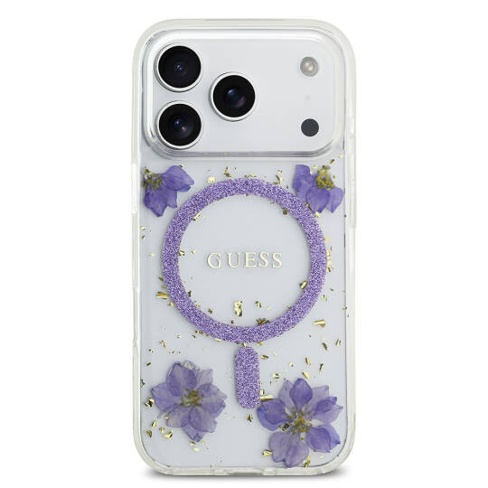 Apple iPhone 17 Pro Kılıf Guess Orjinal Lisanslı M-safe Şarj Özellikli Transparan Resin Flowers Kapak - 11