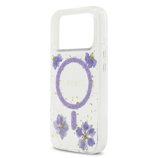 Apple iPhone 17 Pro Kılıf Guess Orjinal Lisanslı M-safe Şarj Özellikli Transparan Resin Flowers Kapak - 14