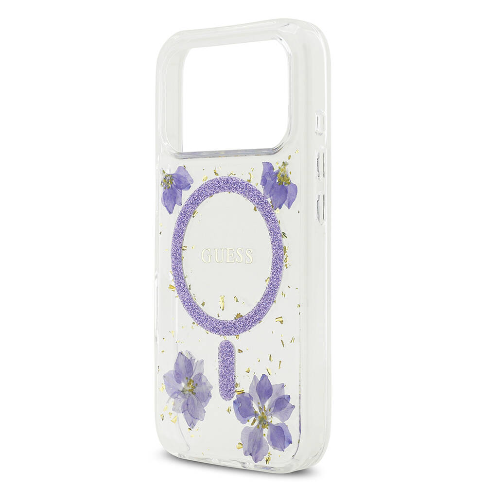 Apple iPhone 17 Pro Kılıf Guess Orjinal Lisanslı M-safe Şarj Özellikli Transparan Resin Flowers Kapak - 14