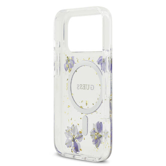 Apple iPhone 17 Pro Kılıf Guess Orjinal Lisanslı M-safe Şarj Özellikli Transparan Resin Flowers Kapak - 15