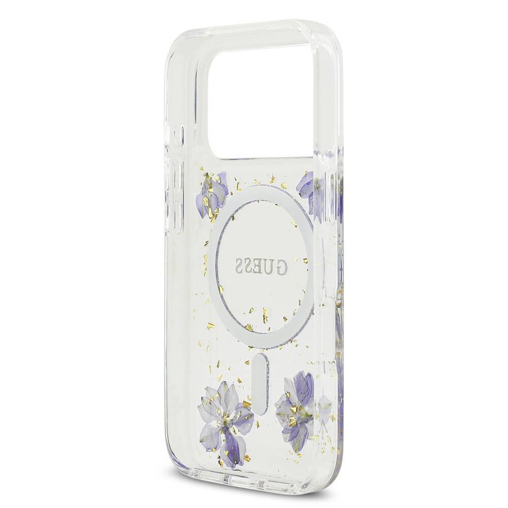 Apple iPhone 17 Pro Kılıf Guess Orjinal Lisanslı M-safe Şarj Özellikli Transparan Resin Flowers Kapak - 15