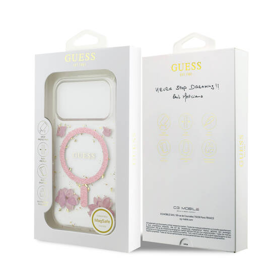 Apple iPhone 17 Pro Kılıf Guess Orjinal Lisanslı M-safe Şarj Özellikli Transparan Resin Flowers Kapak - 16