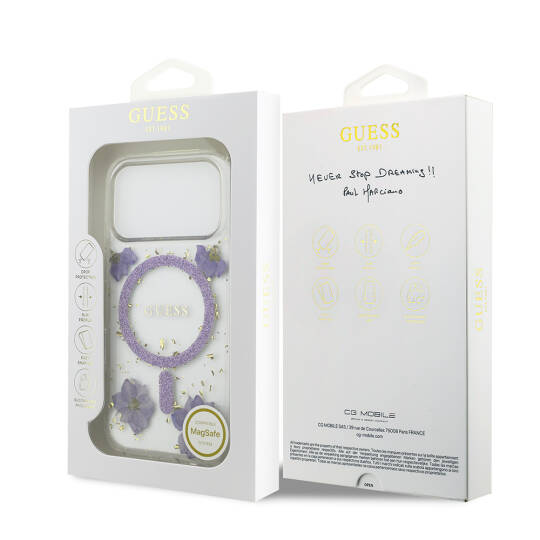 Apple iPhone 17 Pro Kılıf Guess Orjinal Lisanslı M-safe Şarj Özellikli Transparan Resin Flowers Kapak - 17