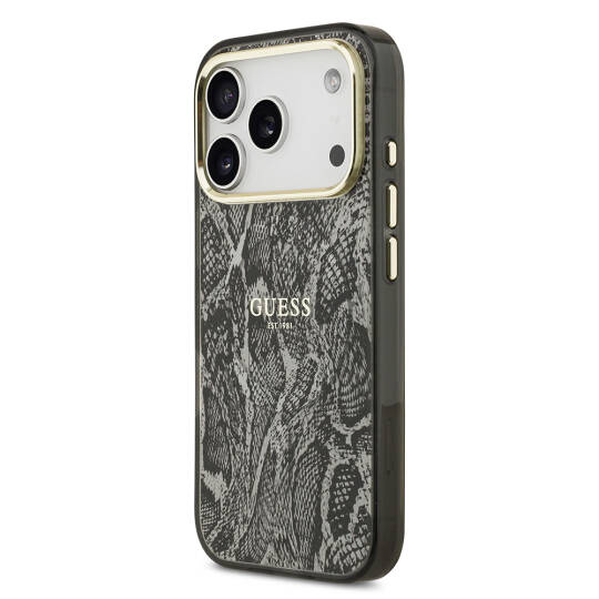 Apple iPhone 17 Pro Kılıf Guess Orjinal Lisanslı M-safe Şarj Özellikli Yazı Logolu Python Desenli Kapak - 4