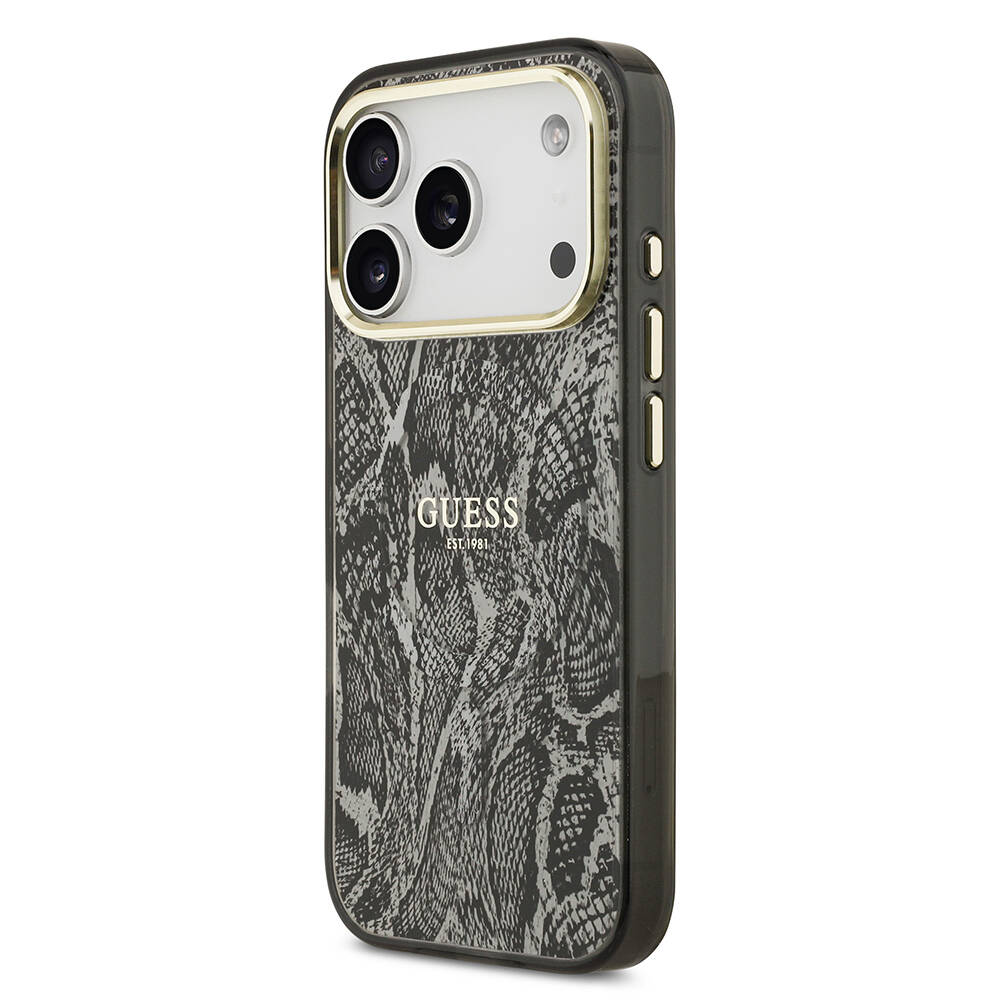 Apple iPhone 17 Pro Kılıf Guess Orjinal Lisanslı M-safe Şarj Özellikli Yazı Logolu Python Desenli Kapak - 4