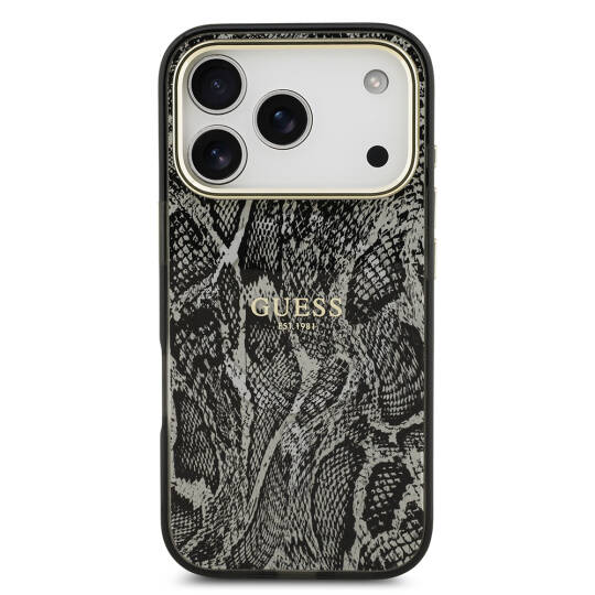 Apple iPhone 17 Pro Kılıf Guess Orjinal Lisanslı M-safe Şarj Özellikli Yazı Logolu Python Desenli Kapak - 5