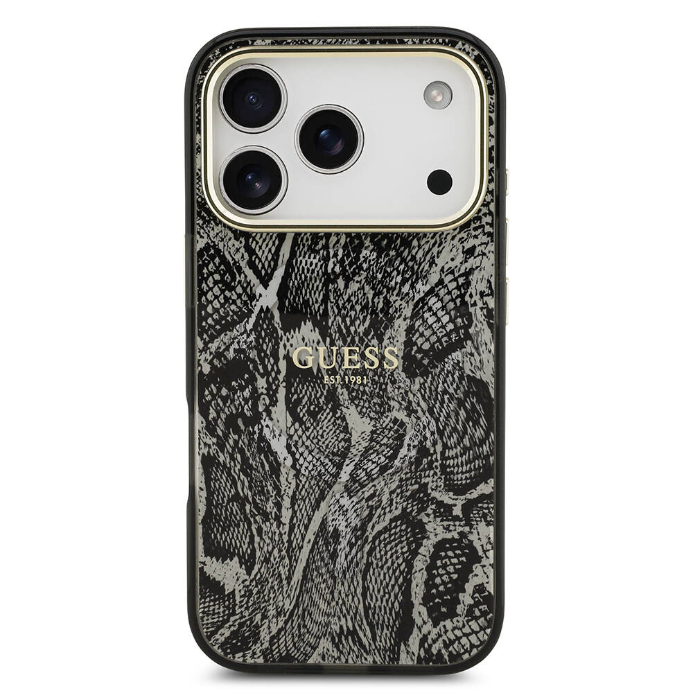 Apple iPhone 17 Pro Kılıf Guess Orjinal Lisanslı M-safe Şarj Özellikli Yazı Logolu Python Desenli Kapak - 5