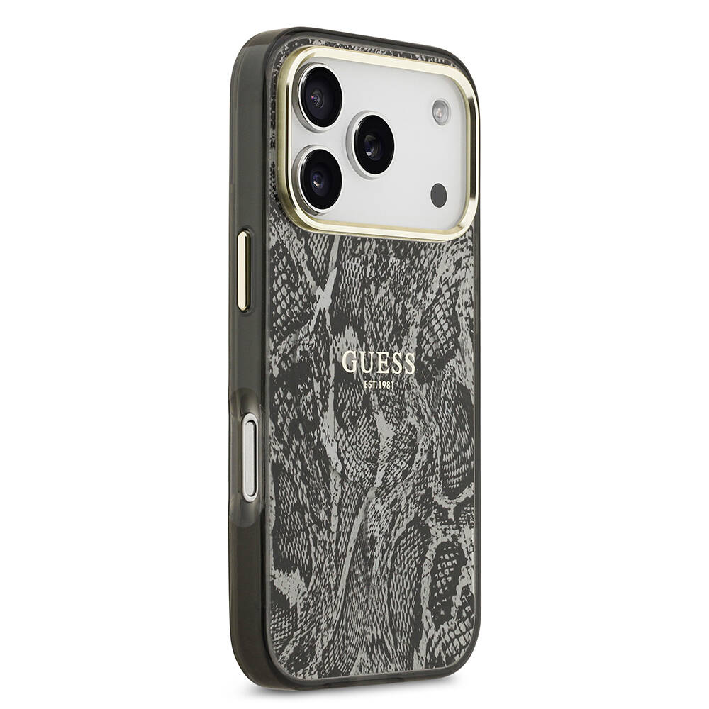 Apple iPhone 17 Pro Kılıf Guess Orjinal Lisanslı M-safe Şarj Özellikli Yazı Logolu Python Desenli Kapak - 6