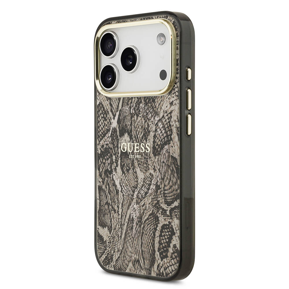 Apple iPhone 17 Pro Kılıf Guess Orjinal Lisanslı M-safe Şarj Özellikli Yazı Logolu Python Desenli Kapak - 10