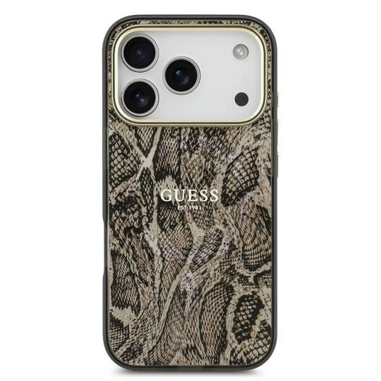 Apple iPhone 17 Pro Kılıf Guess Orjinal Lisanslı M-safe Şarj Özellikli Yazı Logolu Python Desenli Kapak - 11
