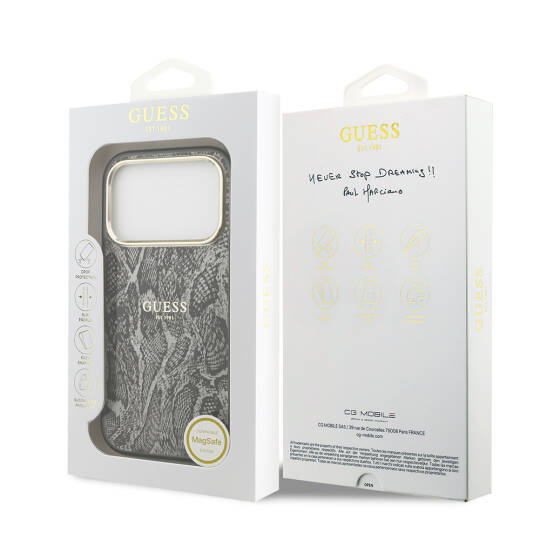 Apple iPhone 17 Pro Kılıf Guess Orjinal Lisanslı M-safe Şarj Özellikli Yazı Logolu Python Desenli Kapak - 16
