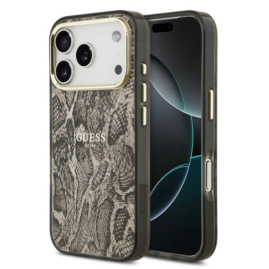 Apple iPhone 17 Pro Kılıf Guess Orjinal Lisanslı M-safe Şarj Özellikli Yazı Logolu Python Desenli Kapak - 2