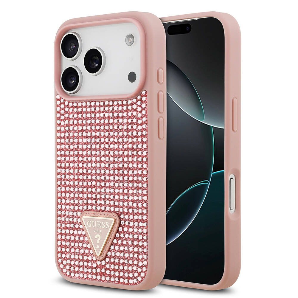 Apple iPhone 17 Pro Kılıf Guess Orjinal Lisanslı Taşlı Arka Yüzey Üçgen Logolu Kapak - 5