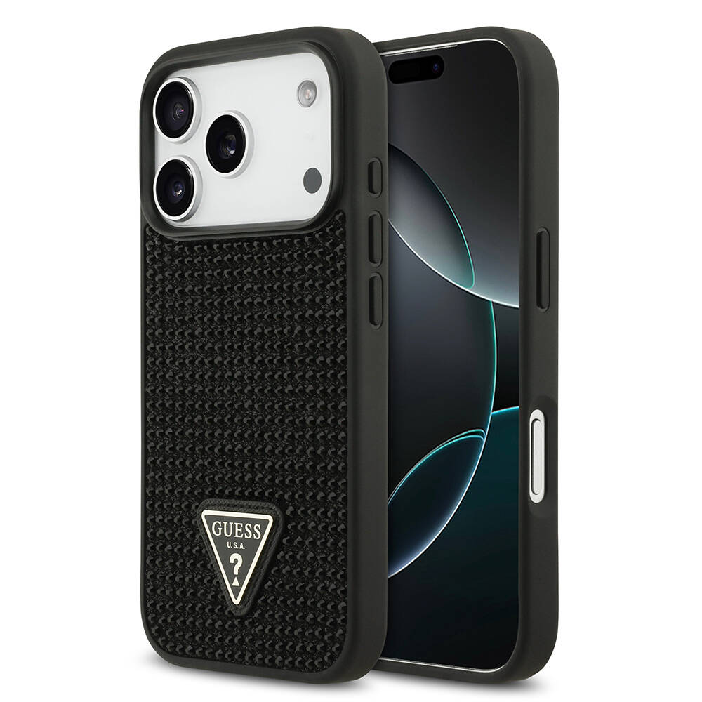 Apple iPhone 17 Pro Kılıf Guess Orjinal Lisanslı Taşlı Arka Yüzey Üçgen Logolu Kapak - 4