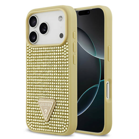 Apple iPhone 17 Pro Kılıf Guess Orjinal Lisanslı Taşlı Arka Yüzey Üçgen Logolu Kapak - 3