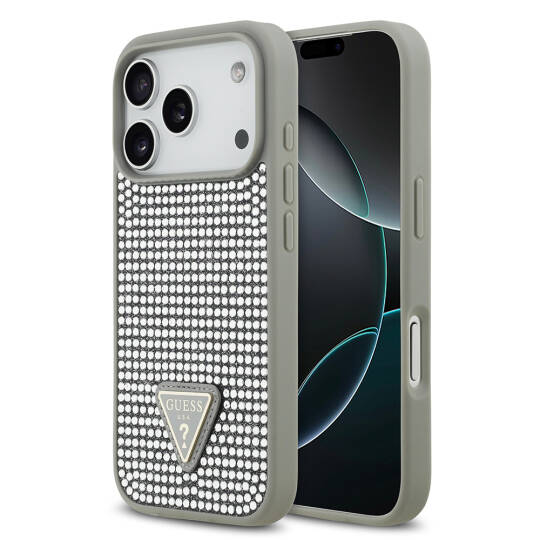 Apple iPhone 17 Pro Kılıf Guess Orjinal Lisanslı Taşlı Arka Yüzey Üçgen Logolu Kapak - 1
