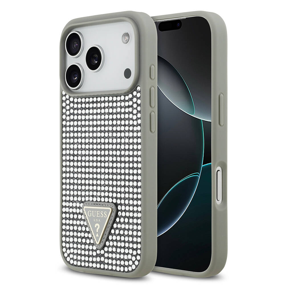 Apple iPhone 17 Pro Kılıf Guess Orjinal Lisanslı Taşlı Arka Yüzey Üçgen Logolu Kapak - 1