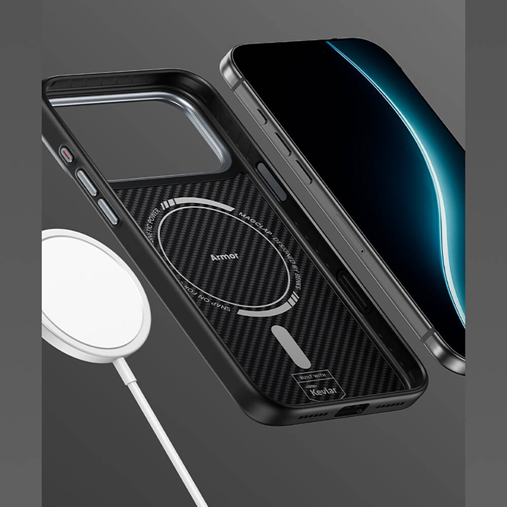 Apple iPhone 17 Pro Kılıf Karbon Fiber M-safe Şarj Özellikli Benks Hybrid ArmorPro 600D Kevlar Kapak - 8