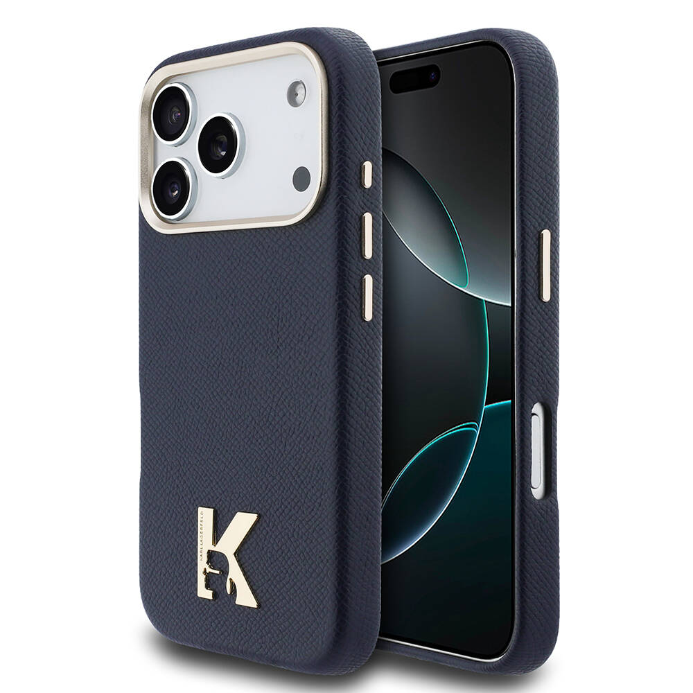 Apple iPhone 17 Pro Kılıf Karl Lagerfeld Orjinal Lisanslı M-safe Şarj Özellikli Gold Kamera Çerçeveli KHEAD Metal Logolu PU Deri Kapak - 9
