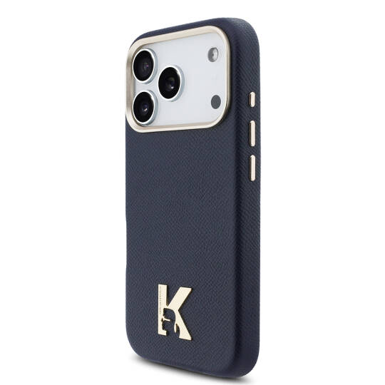 Apple iPhone 17 Pro Kılıf Karl Lagerfeld Orjinal Lisanslı M-safe Şarj Özellikli Gold Kamera Çerçeveli KHEAD Metal Logolu PU Deri Kapak - 10