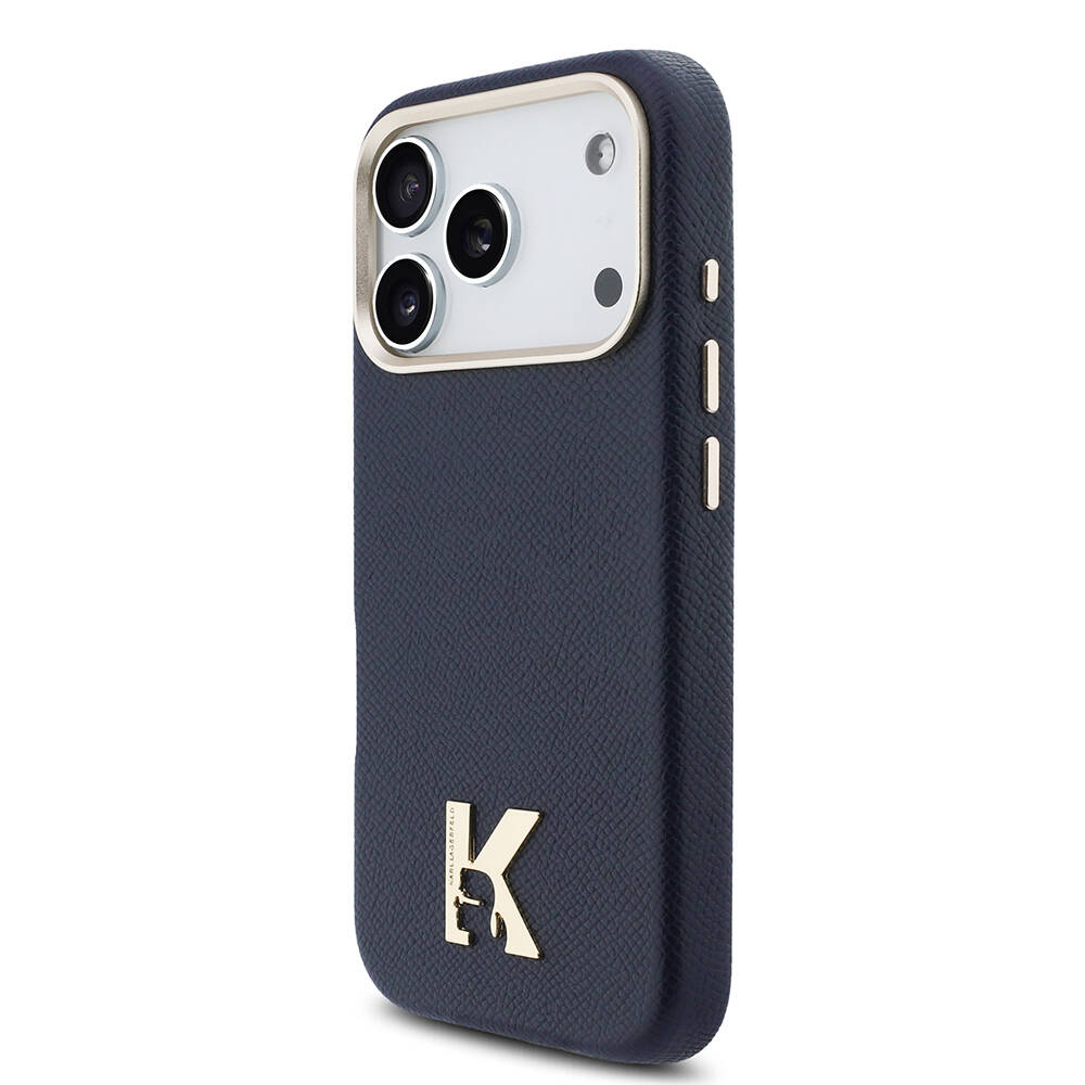 Apple iPhone 17 Pro Kılıf Karl Lagerfeld Orjinal Lisanslı M-safe Şarj Özellikli Gold Kamera Çerçeveli KHEAD Metal Logolu PU Deri Kapak - 10