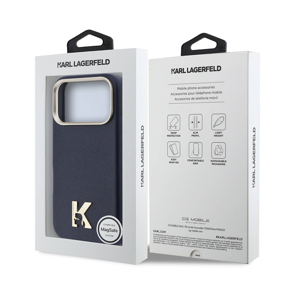 Apple iPhone 17 Pro Kılıf Karl Lagerfeld Orjinal Lisanslı M-safe Şarj Özellikli Gold Kamera Çerçeveli KHEAD Metal Logolu PU Deri Kapak - 16